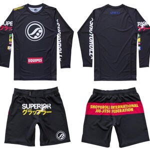 Shoyoroll Batch #104: Federation Rash Guard LS (Black) & Short BJJ No Gi Kimono Competitor Uniform