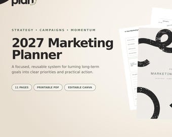 Planificador de marketing 2027 en PDF imprimible, cuaderno de estrategia editable en Canva para pequeñas empresas