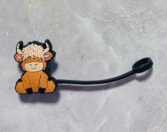 Highland Cow Straw Topper, Farmhouse Drink Charm, Cow Lover Gift