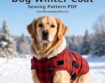 Mönster för hundvinterkappa i PDF-format, fleecefodrad hundjacka XXS-XXL, sömnadsmönster för nybörjare med husdjurskappa direkt nedladdning