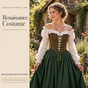 Renaissance Costume Sewing Pattern: Blouse, Bodice, Skirt (PDF Download)