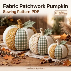Fabric Pumpkin Sewing Pattern PDF, Patchwork Fall Pumpkin, Autumn Table Decor, Thanksgiving Centerpiece, Beginner Sewing Pattern