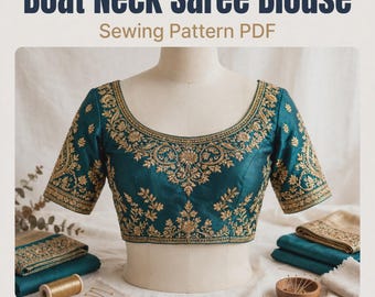 Schnittmuster für eine Sari-Bluse mit U-Boot-Ausschnitt (PDF), Damenblusenmuster XXS-XXXXL, Prinzessnaht, halbe Ärmel, gefüttert, Sofort-Download