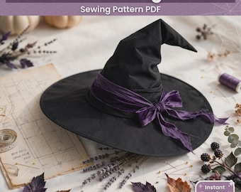 Mönster för häxhatt för kvinnor, PDF, xxs-xxxxl, gör-det-själv-dräkt för Halloween