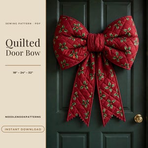Cartamodello PDF per fiocco trapuntato oversize per porta, decorazione natalizia reversibile per la porta d'ingresso, 3 misure + puntale per albero di Natale.