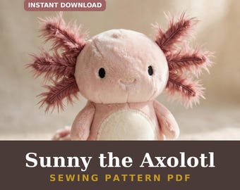 Axolotl Sewing Pattern PDF, Kawaii Plush Pattern for Beginners, DIY Stuffed Axolotl Toy, Easy Minky Plushie Pattern, Instant Download