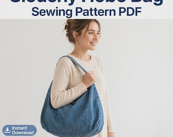 Slouchy Hobo Bag Symönster PDF, Vändbar Axelväska, Nybörjarvänlig, Enkelt Tote Mönster, Direkt Nedladdning A4 & US Letter