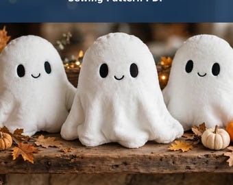 Mönster för sömnad av spökkudde i PDF-format, mönster för plysch med Halloween-spöken, 3 storlekar fylld spökkudde, mönster för nybörjare med Halloween-dekorationer
