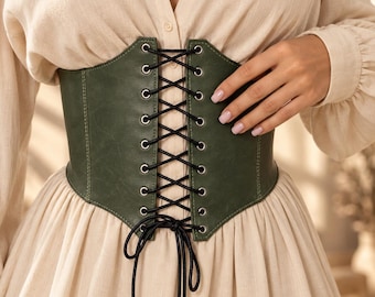Leather Corset Belt, Leather Underbust Belt, Wide Corset Belt, Renaissance Belt, Leather Waist Belt, Leather Dress Belt, Lace Up Corset Belt