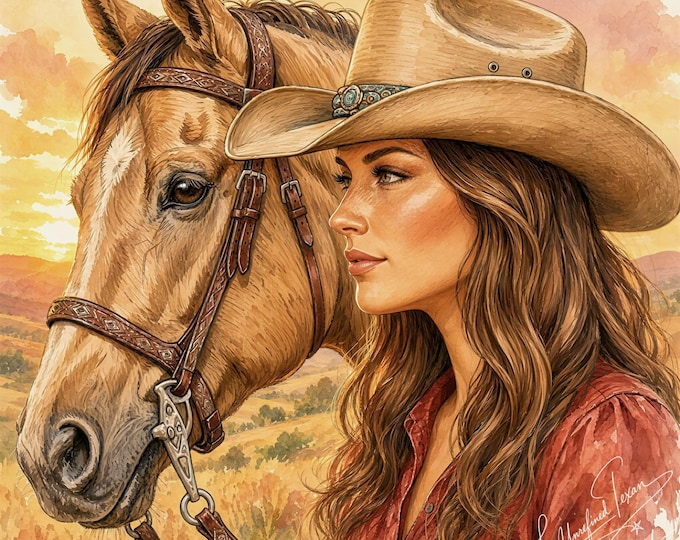 Peace on the Frontier | A Cowgirl and her Horse Fine Art Giclée Print