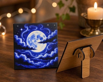 Full Moon Art Tile, 4.25-Inch UV Print with Raised Texture