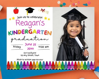 Kindergarten Graduation Invitation | First Year Ceremony | School Party | Photo Invite | Grad Announcement | Instant Download | Last Day