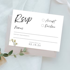 Calla Lily Rsvp Postkarte Vorlage, bearbeitbare druckbare Anwesenheitsantwortkarte, sofortiger Download, Blumenantwortkarte einfügen modern minimalistisch