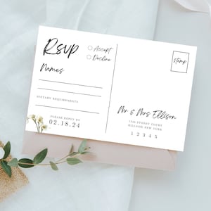 Calla Lilie Floral Rsvp Postkarte Vorlage, bearbeitbare Anwesenheitsantwortkarte, druckbare Zeremonie Hochzeitsgast, sofortiger Download, modern