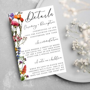 Floral Wildblumen Hochzeit Details Kartenvorlage, Einladung Insert, Boho Botanical Modern, Event Schreibwaren, Sofort Download, Anpassung