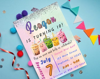 Kawaii Bubble Tea Birthday Party | Boba Birthday Party Invitation | Gongcha Milk Tea Invite | Instant Download | Par-Tea | Girls Celebration