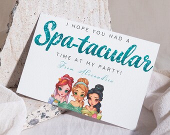 Spa Birthday Party Girl Favor Tag, Mani Pedi Pamper Invite Thank You Label, Instant Download, Teal Glitter Sparkle Minimalist, Goody Bag