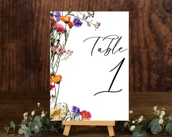 Floral Wildflower Wedding Table Number Card Template, Botanical Stationery, Modern Reception Detail, Instant Download, Cocktail Hour, Guest