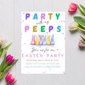 Easter Egg Hunt Party Invitation Template, Instant Download, Party With My Peeps, Digital Download, Easter Birthday, Pastel Bunnies, Kids