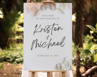 Gran cartel de bienvenida de boda floral, ceremonia botánica de primavera de verano de Calla Lily, anuncio de matrimonio minimalista moderno, descarga instantánea