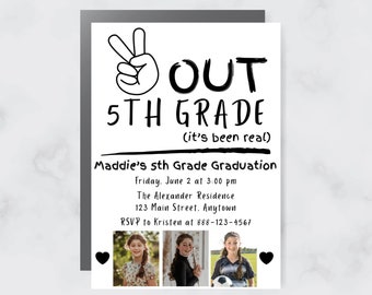 Elementary School Graduation Invitation | Peace Out | Editable Party Invite | 5th Grade Grad | Instant Download | End of Year | Photo