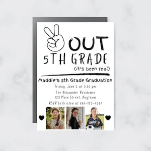 Invitación de graduación de la escuela primaria / Peace Out / Invitación a fiesta editable / Graduado de 5º grado / Descarga instantánea / Fin de año / Foto