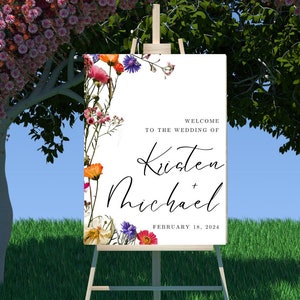 Wildflower Wedding Welcome Sign Template, Floral Summer Spring Botanical Event Stationery, Modern Minimalist Announcement, Instant Download
