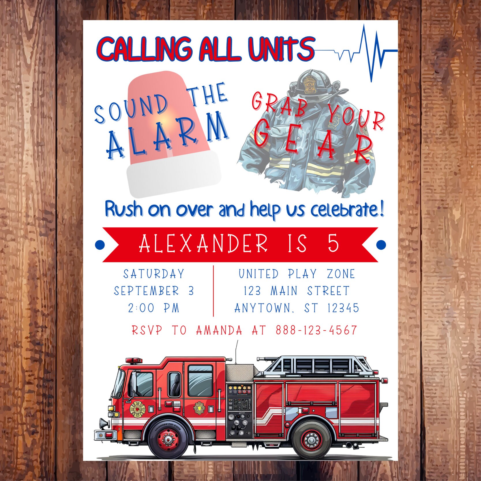 Firetruck Birthday Party Invitation, First Responders Theme Printable ...
