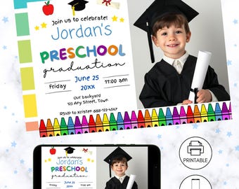 Pre-K Graduation Invitation | Preschool Ceremony | Pre-School Party | Photo Invite | Grad Announcement | Instant Download | Last Day |  Boy