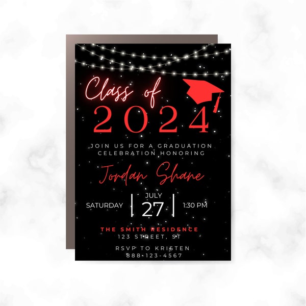 Black & Red Graduation Invite | Grad Announcement | Grad Party Invitations | Instant Download | Photo Invitation | High School College