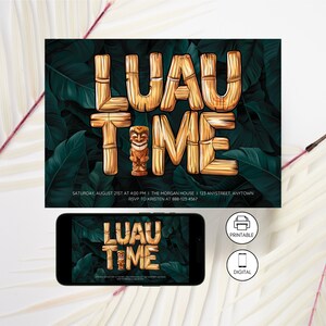 Luau Party Flyer Invitation Template, Tropical Tiki Hawaiian Theme Summer Bash, Instant Download, Family Friends Backyard Birthday, Pool