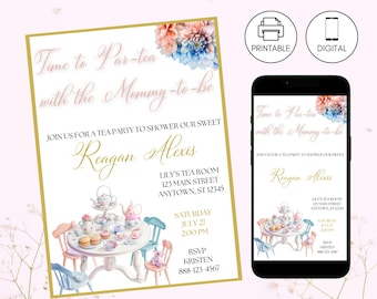 Time for Tea with Mommy To Be Einladung Vorlage, Floral High Nachmittag Brunch einladen, Sofort Download, Baby-Dusche Sprinkle, Pink Girl