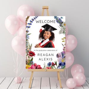 Wildflower Graduation Party Photo Welcome Sign Template, Printable Floral Decor, Grad Celebration Poster, Instant Download, Custom Board 4