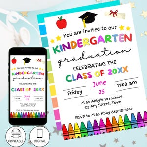 Kindergarten Graduation Invitation | Ceremony Celebration | School Party | Kids Invite | Grad Announcement | Instant Download | Last Day