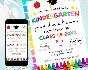 Kindergarten Graduation Invitation | Ceremony Celebration | School Party | Kids Invite | Grad Announcement | Instant Download | Last Day
