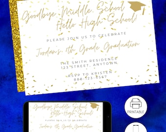 Middle School Graduation Invitation | Goodbye Middle School | Editable  Party Invite | 8th Grade Grad | Instant Download | High School