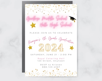 Middle School Graduation Invitation | Goodbye Middle School | Editable  Party Invite | 8th Grade Grad | Instant Download | Star| High School
