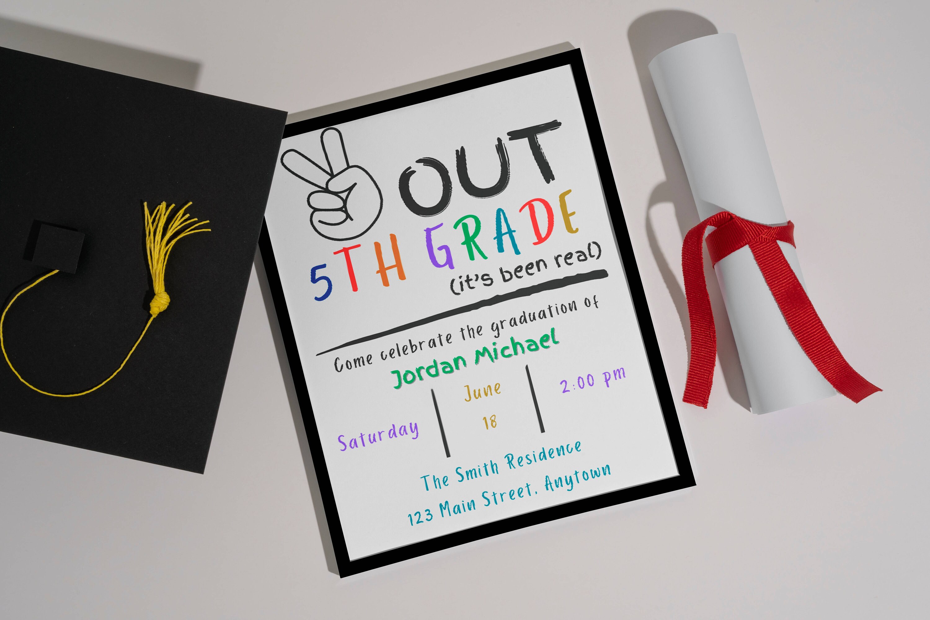 Grade R Invitation Card Middle School Graduation Invitation | Peace Out | Editable Party Invite ...
