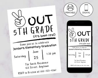 Elementary School Graduation Invitation | Peace Out | Editable  Party Invite | 5th Grade Grad | Instant Download | End of Year
