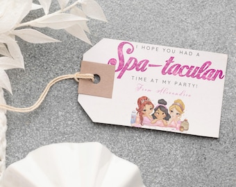 Spa Birthday Party Girl Favor Tag, Mani Pedi Pamper Invitation Thank You Label, Instant Download, Pink Glitter Sparkle Minimalist, Goody Bag