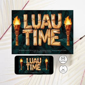 Luau Party Flyer Template, Tropical Tiki Torch Hawaiian Theme Summer Party, Instant Download, Family Friends Backyard Birthday, Beach Pool