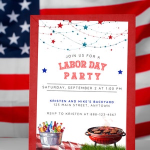 Labor Day BBQ Party Invitation, Patriotic Red White & Blue Invite ...