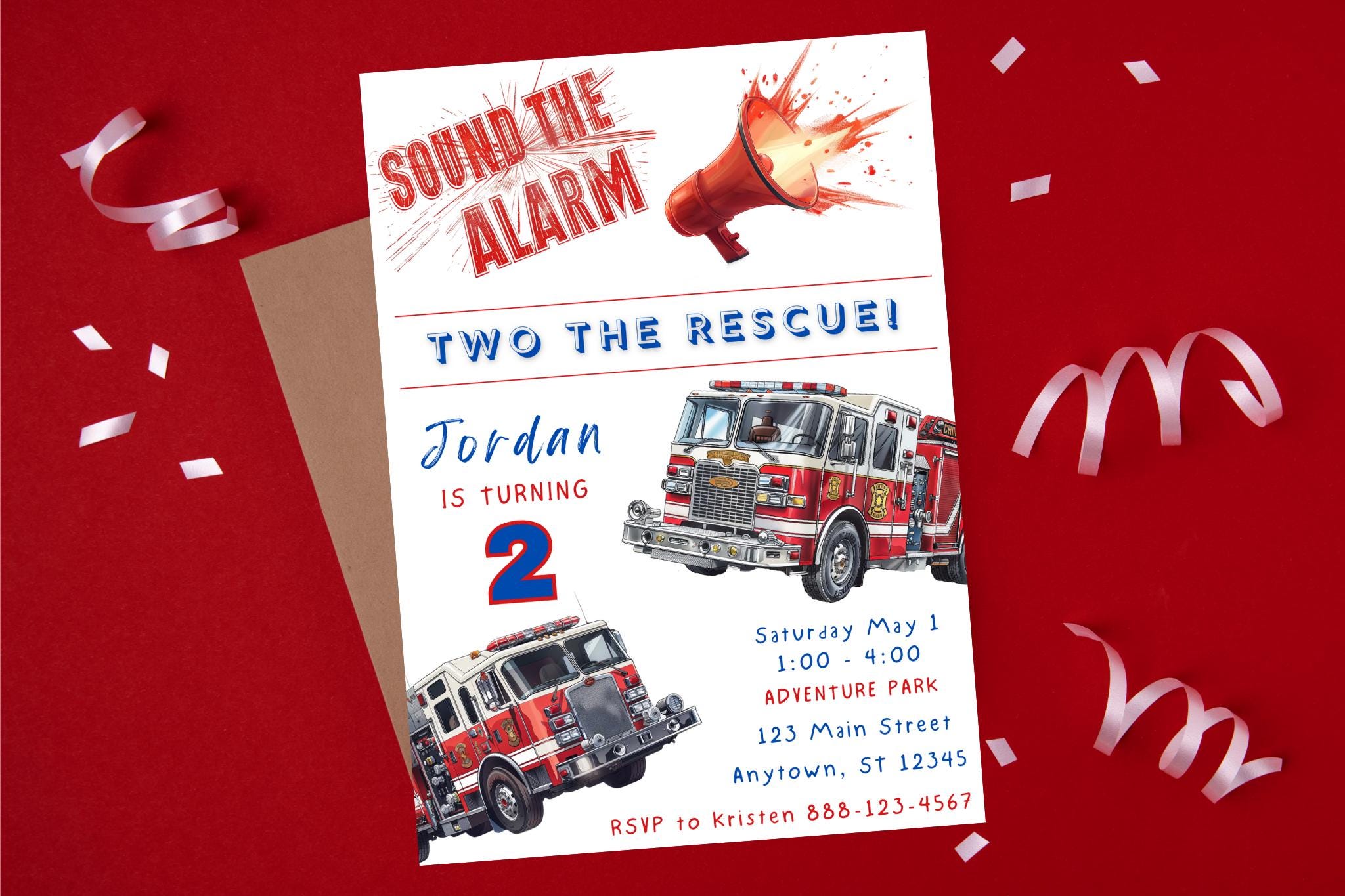 Fire Rescue Invitations Two the Rescue Fire Truck Birthday Party Invitation Template, Instant ...
