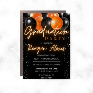 Black & Orange Graduation Invite | Grad Announcement | Grad Party Invitations | Instant Download | Photo Invitation | High School College