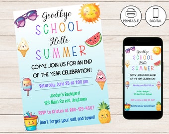 End of School Pool Party Invitation, Last Day Bash, School’s Out Celebration Invite, Hello Summer Party, Instant Download, Digital Invite