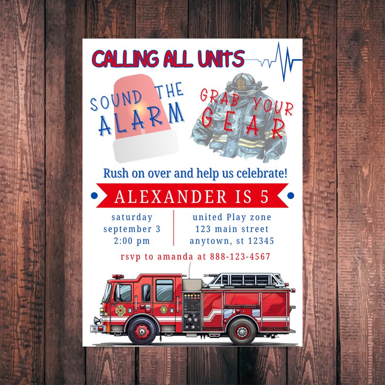 Firetruck Birthday Party Invitation Template, First Responders Theme ...