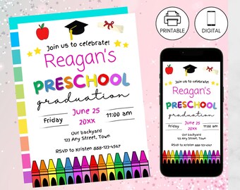 Pre-K Graduation Invitation Template, Preschool Ceremony, Pre-School Party, Graduation Announcement Invite, Instant Download, Last Day