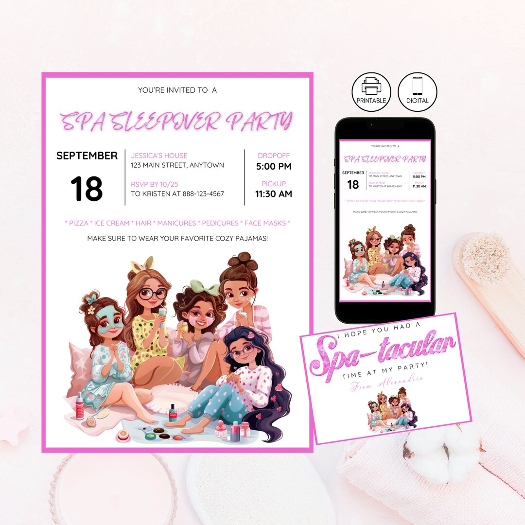 Plantilla de invitación para fiesta de pijamas en un spa