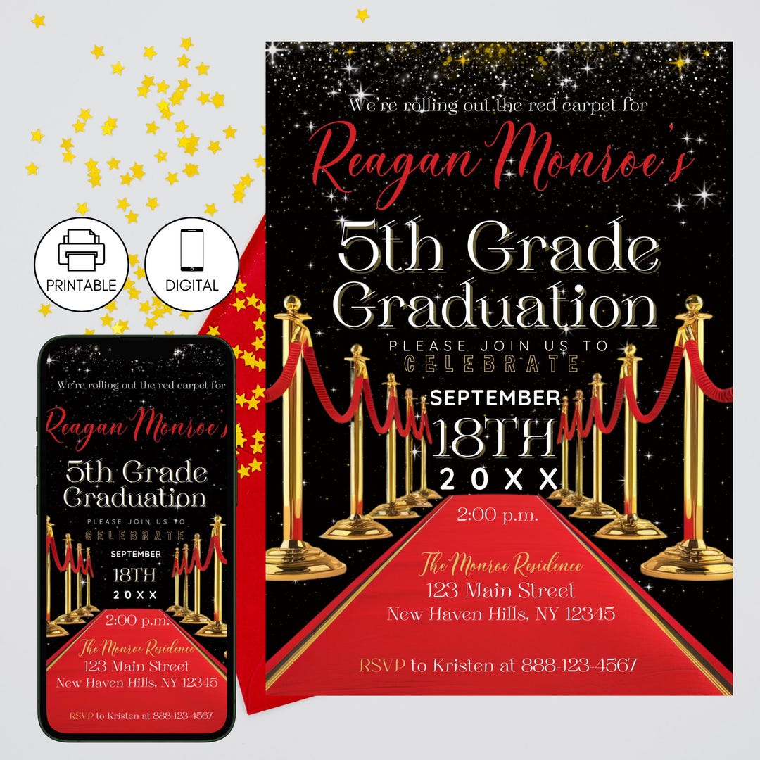 Grade R Invitation Card 5th Grade Graduation Invitation | Grad Announcement Invite | Instant ...