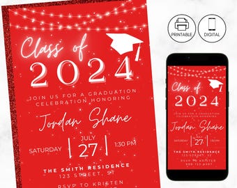 Red & White Graduation Invite | Grad Announcement | Grad Party Invitations | Instant Download | Photo Invitation | High School College